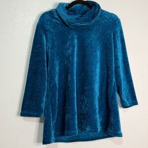 Passports Vibrant Teal Sweater, Velvety Fabric Sz S.